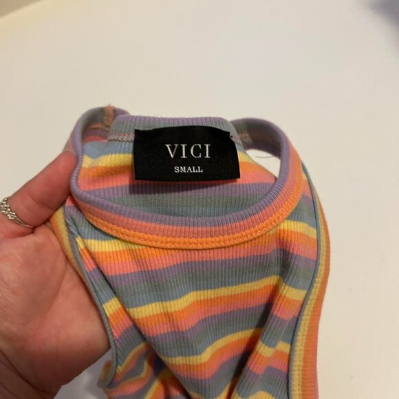 Vici tank top Pastel Rainbow Stripes Retro Rainbow Tie Sides 90s Style Y2K - Picture 5 of 6